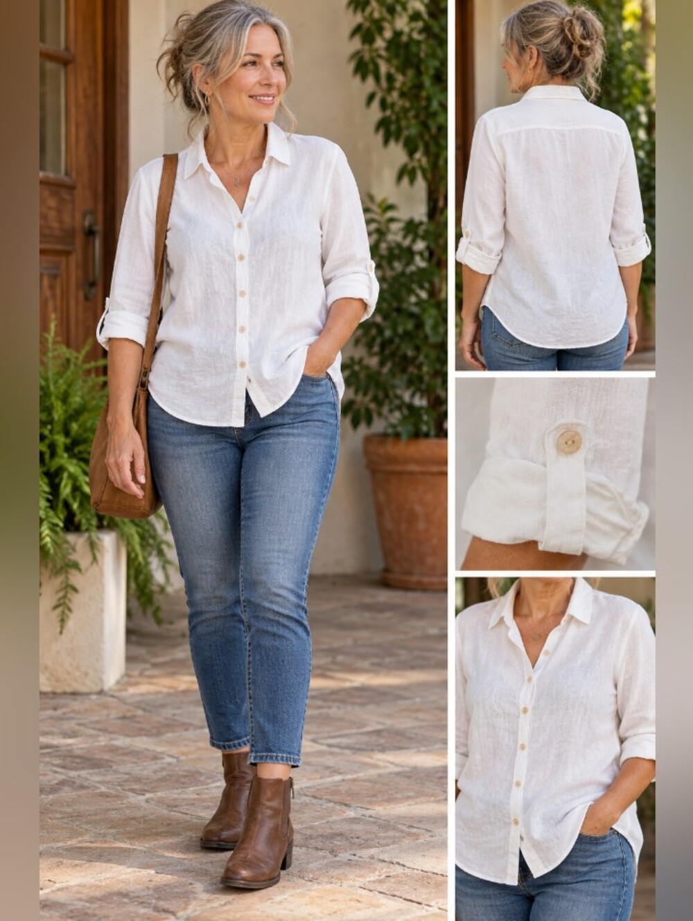 Orvis Women’s Small White Linen Rayon Button Down Roll Tab Shirt